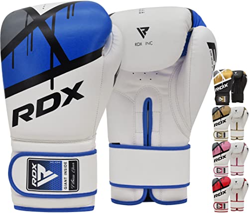 RDX Boxing Gloves EGO, Sparring Muay Thai Kickboxing MMA Heavy Training Mitts, Maya Hide Leather, Ventilated, Long Support, Punching Bag Workout Pads, Men Women Adult 8 10 12 14 16 oz - color: BLUE, size: 8OZ