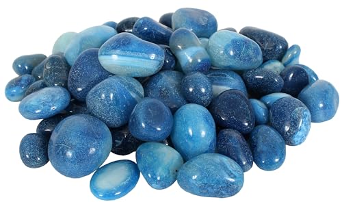 2 Pounds Decorative Stones, Rocks, Natural Polished Smooth Surfaces for Aquarium, Vases, Flower Bed and Landscaping Mixed Sapphire Pebbles (Blue) - color: Blue
