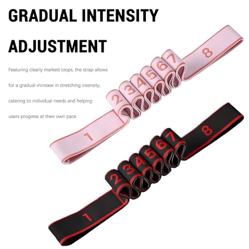 2- Pack Stretching Strap with 8 Loops - Multi-Loop Yoga Straps, Elastic Stretch Bands for Pilates, Dance, Gymnastics, Physical Therapy, and Exercise - color: Black,Purple
