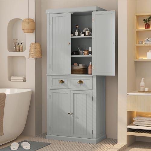 72" Kitchen Pantry,Tall Storage Cabinets with Doors and Shelves,Freestanding Pantry Cabinet for Bathroom,Dining Room and Living Room (Smog Grey) - color: Smog Grey