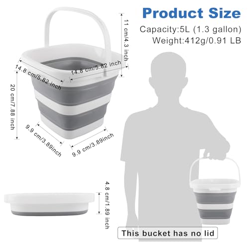 Car Wash Bucket 5L, Collapsible Bucket for Cleaning Supplies, Folding Mop Buckets Water Storage Containers for Camping Gardening Finishing Beach Outdoor RV Sink Wash Basin Ice Tub Swamp Emergency Prep