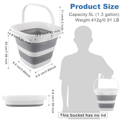 Car Wash Bucket 5L, Collapsible Bucket for Cleaning Supplies, Folding Mop Buckets Water Storage Containers for Camping Gardening Finishing Beach Outdoor RV Sink Wash Basin Ice Tub Swamp Emergency Prep