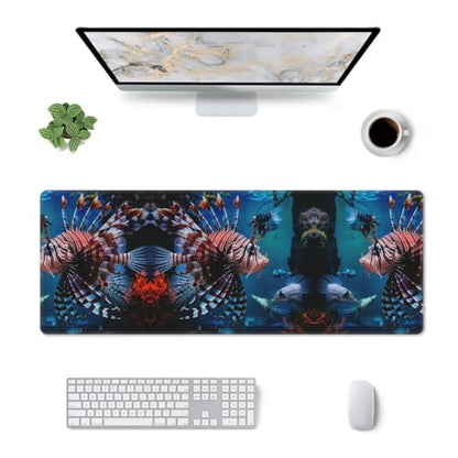 Large Gaming Mouse Pad Fish in Fish Tank Desk Mat Protector for Desktop Mousepad Waterproof Writing Pads with Anti-Slip Rubber Base Keyboard Pad for Gamer Office Home 31.5" x 12"