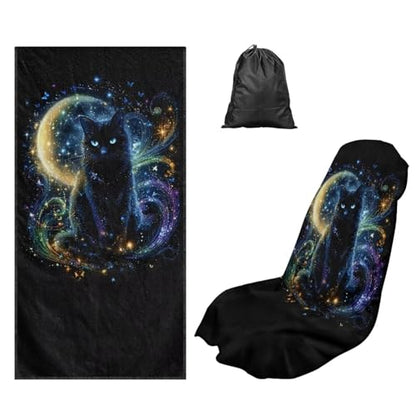Black Cat Print Towel Car Seat Cover for Front Seats Multi-Purpose Sweat Towel with Storage Bag 60 x 33 Inch Car Seat Hoodie Towels Universal Fit Sedan Truck SUV Van - color: Black - Black Cat