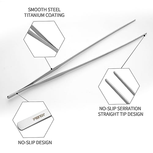 Aquarium Tweezers Extra Long 15 inches Feed Tong clamps - FEITA Straight and Curved Stainless Steel 38cm Tweezers Set for Fish Tank Plants Aquascape Tools & Reptile Feeding Tongs - Sliver 2Pcs