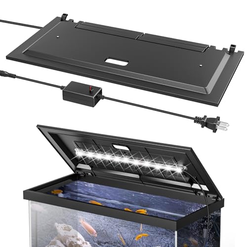 LED Aquarium Hood, Fish Tank Cover with Adjustable Brightness White Tube Light, Replaceable Full-Length Bulb, Fits 24-Inch Framed Aquariums, Black