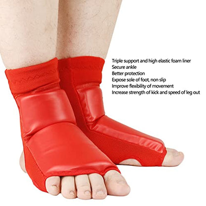 Boxing Foot Protector for Adults, Taekwondo Foot Gear, Non Slip Impact Ankle Protection Pads with Foam Liner, Red Unisex Training Foot Protector for Martial - size: X-Large