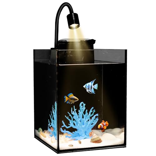 DIY Aquarium Masterpiece Kit - Create Your Own Unique Ocean Aquascape with Natural Shells, Vibrant Corals, RGB Color Lights, Filter, Pump and 1.2Gal Cube Rimless Tank