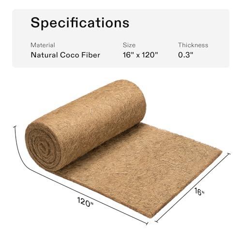 VIVOSUN Coco Liner Roll 16x120 in, 100% Natural Coconut Fiber Mat, Thickened Coir Liner for Planters, Hanging Baskets, Garden Decoration, DIY Crafts, Pet Pads & Reptile Carpet - size: 16"W x 120"L