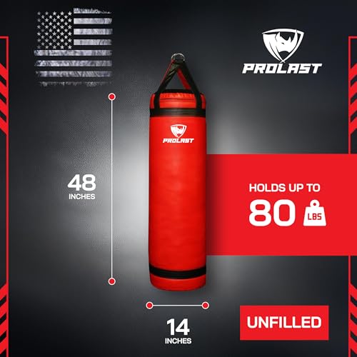 4 ft 80lb Heavy Boxing Punching Bag, Muay Thai, MMA, Strength Training Equipment, Hanging - color: Red, size: Unfilled with Bottom D-Ring