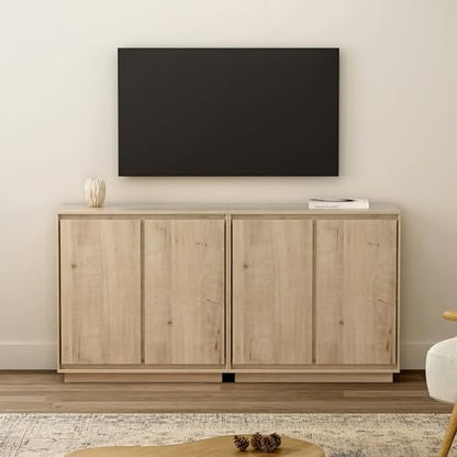 Buffet Storage Cabinet Set of 3, Sideboard Accent Cabinet with Adjustable Shelves and Handless Design, Credenza, Console Table for Living Room, Light Oak
