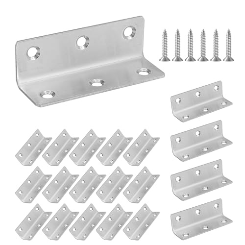 L Bracket, Heavy Duty Corner Brace, 20 Pack 3.2" Metal Shelf Bracket Angle Bracket for Shelves, Polished Silver Stainless Steel Braces for Wood Furniture - size: 3.2 Inch, style: Silver 20 Pack