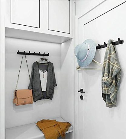 Wall Mounted Coat Rack, 5 Hooks, 17.7"x1.3", Modern, Black - size: 5 Hooks