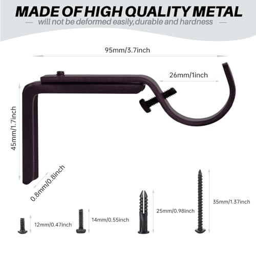 Curtain Rod Bracket Heavy Duty Adjustable Window Hardware Rod Holders Hanger for 1 inch Rods, Set of 3 (Bronze-Adjustable) - color: Bronze-Adjustable