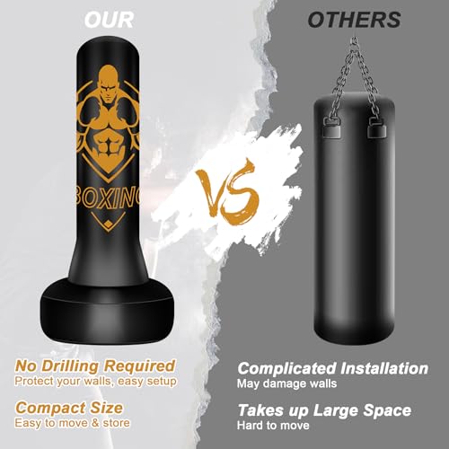 Freestanding Puncing Bags for Adults Teens, Heavy Bag with Stand Boxing Bag with Boxing Gloves, Electric Air Pump, Reflex Ball, 70" Kickboxing Bag for Training MMA Muay Thai Gym - color: Black