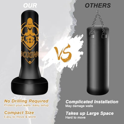 Freestanding Puncing Bags for Adults Teens, Heavy Bag with Stand Boxing Bag with Boxing Gloves, Electric Air Pump, Reflex Ball, 70" Kickboxing Bag for Training MMA Muay Thai Gym - color: Black