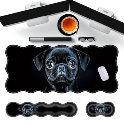 Large Gaming Mouse Pad, Keyboard Wrist Rest Pad & Wrist Support Mousepad Set, Stitched Edge, Extended, Non-Slip Base, Memory Foam Desk Mat for Office, Home,Cute Pug Dog - color: Cute Pug Dog