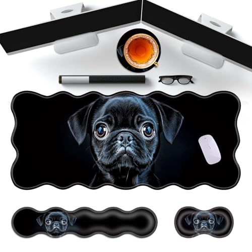 Large Gaming Mouse Pad, Keyboard Wrist Rest Pad & Wrist Support Mousepad Set, Stitched Edge, Extended, Non-Slip Base, Memory Foam Desk Mat for Office, Home,Cute Pug Dog - color: Cute Pug Dog