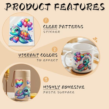UV DTF Cup Wrap Transfer Stickers, 12 Sheets Sea Turtle Rub On Transfers for Tumblers Glass Cups Mugs Water Bottles
