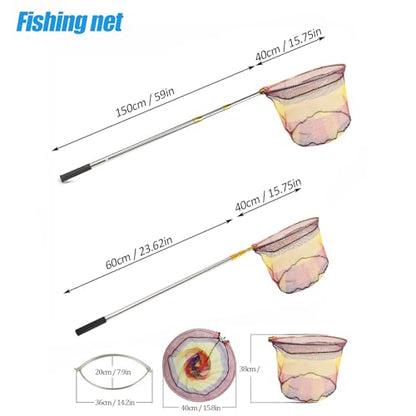 Fishing Landing Net with Stainless Steel Telescoping Pole 74.8" Long Handle,Rubber Coated Nylon Mesh,for Steelhead,Salmon,Kayak,Catfish,Bass,Trout,Shrimp,Crab,for Easy Catch & Release,74.8 inch