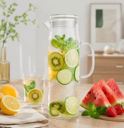 Glass Pitcher with Lid Glass Water Carafe with Handle, Fridge Water Jug Cold or Hot Beverages, Iced Tea, Milk, Juice 1500ml/51oz - color: Clear-pitcher