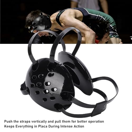 Adjustable Wrestling Headwear, Comfortable Chin Strap, Grapple Protective Earmuffs for Men and Women Adults, Black