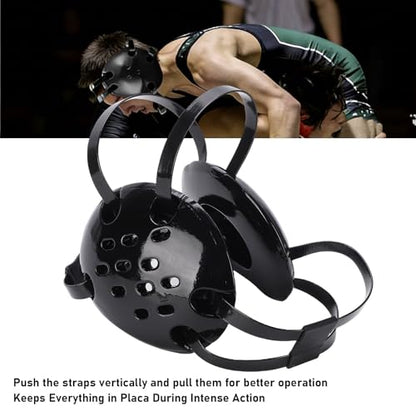 SUNGOOYUE Wrestling Headgear, Grappling Ear Guard MMA Head Protection with 11 Holes Adjustable Breathable Design Soft Chin Pad for Adult Men Women
