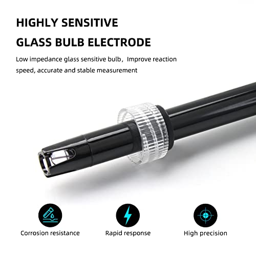 Replacement PH Probe Electrode Sensor with BNC Connector for Hydroponic Aquarium Laboratory Meter Controller Device, Low Impedance Corrosion-Resistant Tester Kit