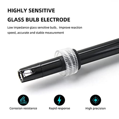 Replacement PH Probe Electrode Sensor with BNC Connector for Hydroponic Aquarium Laboratory Meter Controller Device, Low Impedance Corrosion-Resistant Tester Kit
