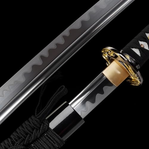 OYZ Real Katana Japanese Samurai Sword, Unique Gift for Men Full Tang Clay Tempered t10 Steel Blade, Spring Steel Memorable for Martial Arts Enthusiasts or Collectors. - style: dragonfly themes