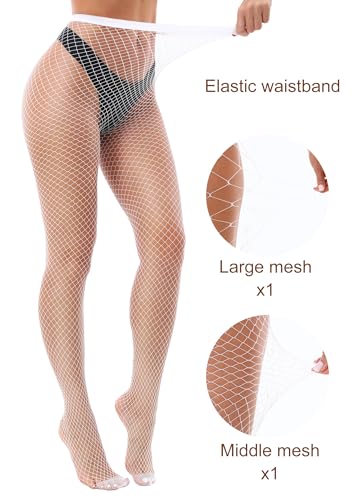 VEBZIN 2 Style Mesh Fishnet Stockings Tights High Waist Fishnets Tights for Women - color: Large & Middle Mesh-white