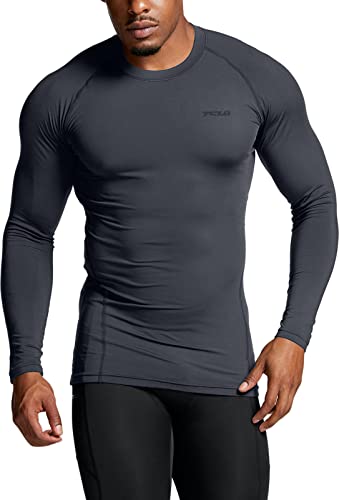 TSLA Men's Thermal Long Sleeve Compression Shirts, Athletic Base Layer Top, Winter Gear Running T-Shirt - color: 2pack Charcoal/White, size: Large