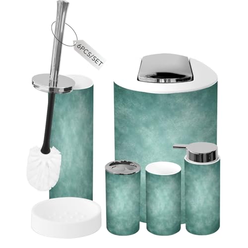 Bathroom Accessory Set 6 Piece Celadon Grunge Gray Sea Foam Green Color Abstract Trash can, Toothbrush Holder, Toothbrush Cup, Soap Dispenser, Soap Dish, Toilet Brush Holder - color: Color9