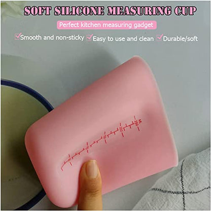 1 Pack Soft Silicone Measuring Cups with Marked 250ml, Flexible Extruded and Poured Double Scale Baking Cups - for Cooking, Resin Mixing, Coffee,Butter, Chocolate, or DIY Projects (Pink)