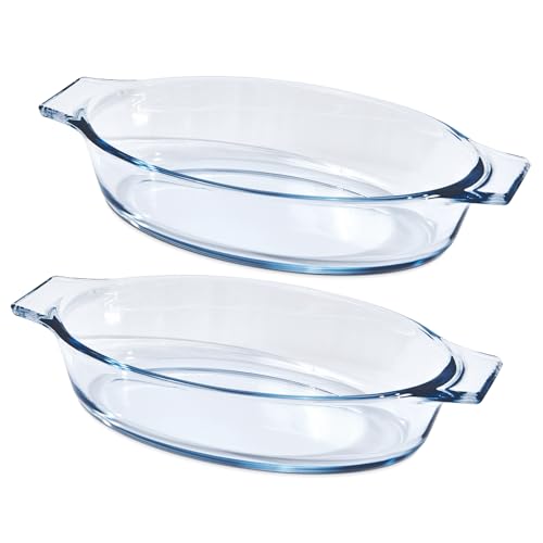 Small Casserole Dishes Oval 2 Pack, 23oz Glass Au Gratin Baking Dish, Individual Oval Baking Pan for Oven Microwave Air Fryer, 1 or 2 Person Servings, Bakeware Clear Prep Bowls with Handle - size: Small-Oval