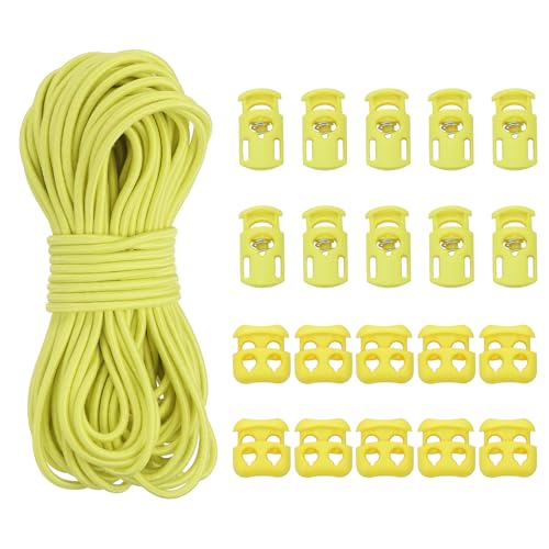 YELARXI Cord Locks, Elastic Cord, Spring Toggle Stopper Slider 50 ft & Lemon Yellow - color: Lemon Yellow