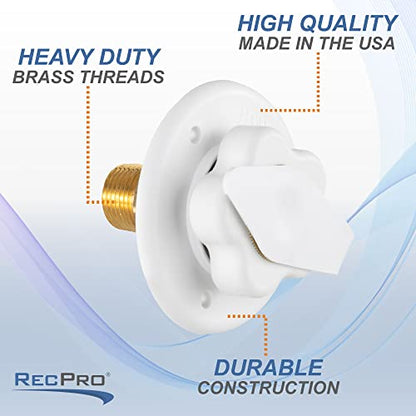 RecPro RV White City Water Fill Inlet Flange Brass with Check Valve | Made in America (No Hose Elbow)