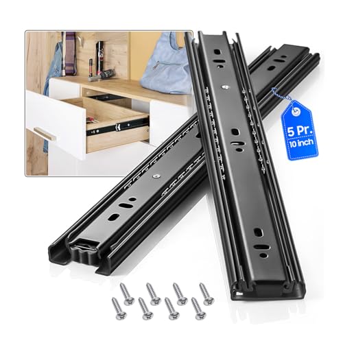 Drawer Slides 1 Pair Full Extension 10 12 14 16 18 20 22 24 inch Side Mount Rails Dresser Cabinet Bracket Replacement Ball Bearing Tracks Guide Metal Runner 100 LB (Basic-1 Pair, 10 Inch) - size: 10 Inch, style: Basic-5 pairs