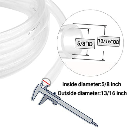 Clear Vinyl Tubing - 5/8" ID 13/16" OD, 10 Ft, 60PSI, BPA Free, Reinforced, 2 Screw Clamps - size: 5/8'', style: 10 feet