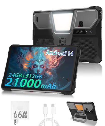 8849 Tank Pad E Tablet Android 14, Dual 4G 10.95'' Rugged Projector Tablet 24GB RAM, 21000mAh Octa-core Waterproof Outdoor Unlocked Tablets 512GB ROM, 50MP+32MP Camera, Camping Light/WiFi/BT 5.3/GPS