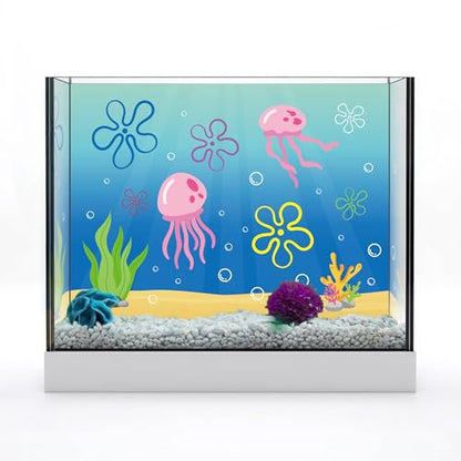 Fish Tank Jellyfish Sticker Decor - 2PCS 16.14 x 12.2 Inches Under the Sea Aquarium Background Stickers Decoration, Removable PVC Cartoon Underwater Beach Fish Tank Terrarium Background Decor S