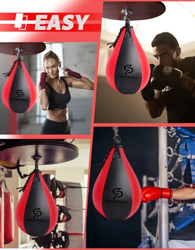 Speed Bag,Speed Bag for Boxing,PU Leather Reflex Training Pear Shaped Punching Bag,Fast Reaction Skills Development Perfect for Kids Teens Adults Boxing Coaches - color: Black & Red (10" x 7")