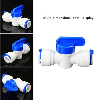 3/8" x 3/8" Push-Fit Globe Valve for RO System, 5 Pcs | Quick ball valve switch connects 3/8" to 3/8" for reverse osmosis RODI water filters & purification systems. Plastic push-fit - style: 3/8 quick connect ball valve