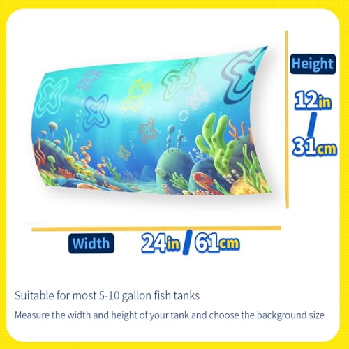 Aquarium Background Stickers for 5-12 Gallon Tanks, Cartoon Underwater Self-Adhesive Fish Tank Reptile Terrarium Decor Poster (24 x 12inches / (61 x 31 cm)) - size: 24 x 12inches / (61 x 31 cm)