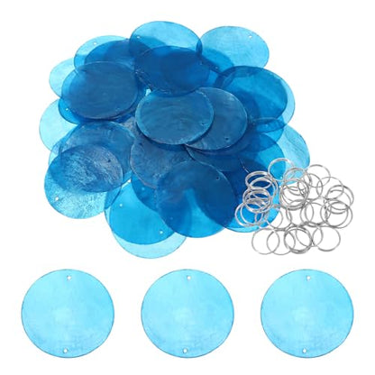 Round Capiz Sea Shells, 2" Shells for Crafting with Closed-end Ring Seashell Beach Real Seashells Fitting for (Wind Chimes Jewelry Making DIY Craft Decoration), 20Pcs&Dark Blue