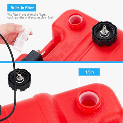 Portable Boat Tank 6 Gal, Outboard Marine Tank with 9.8ft Hose & Level Gauge - color: Red, size: 6 Gallon