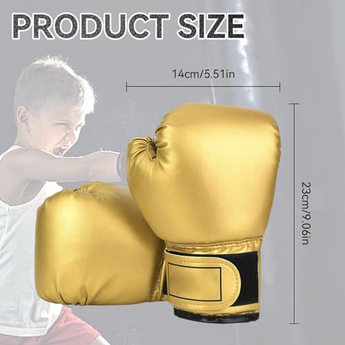 HERCHR Boxing Gloves, PU Leather Taekwondo Gloves Professional Fighting Children Boxing Training Gloves Thickened Punching Sparring Training Mitts for Kids - color: gold