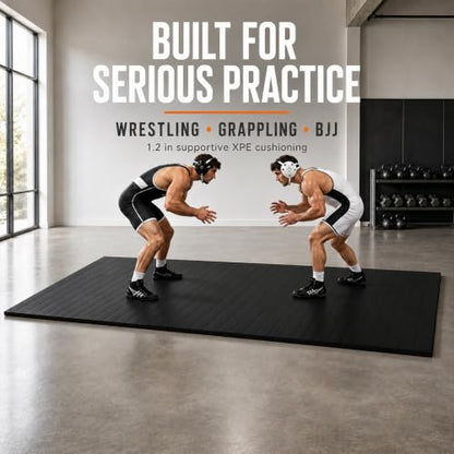 5'x10' Wrestling Mat, 1.2in Thick Roll-Up Jiu Jitsu Home Gym Mat - color: Black