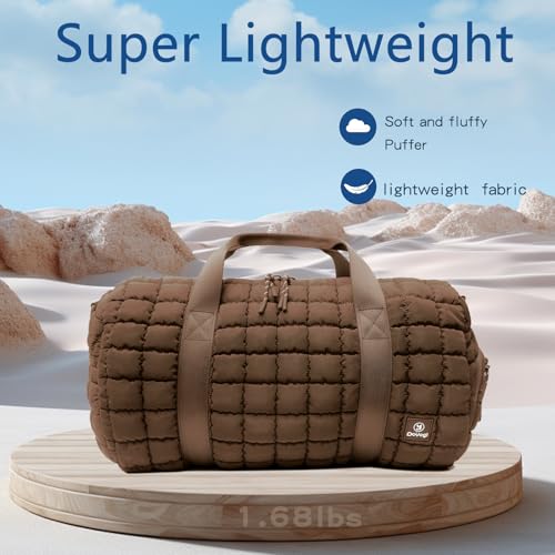 Quilted Gym Bag for Women,Duffle Bag for Travel with Wet Pocket,Carry on Weekender Bags for Women,Travel Bag with Shoe Compartment(Brown) - color: Brown