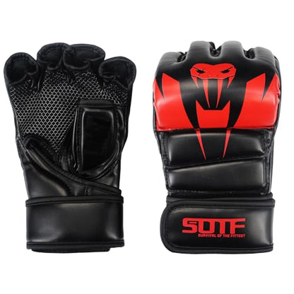 SOTF Punching Gloves for Adults MMA Training Gloves Men Fight Boxing Gloves Open Fingers Women - color: red